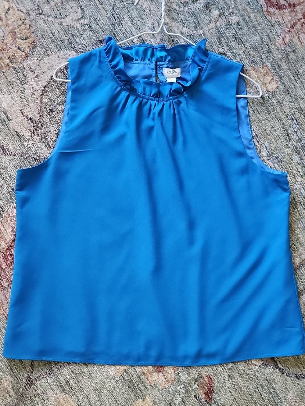 J. Crew Bright Blue Ruffle-Neck Sleeveless Top - Picture 4 of 10